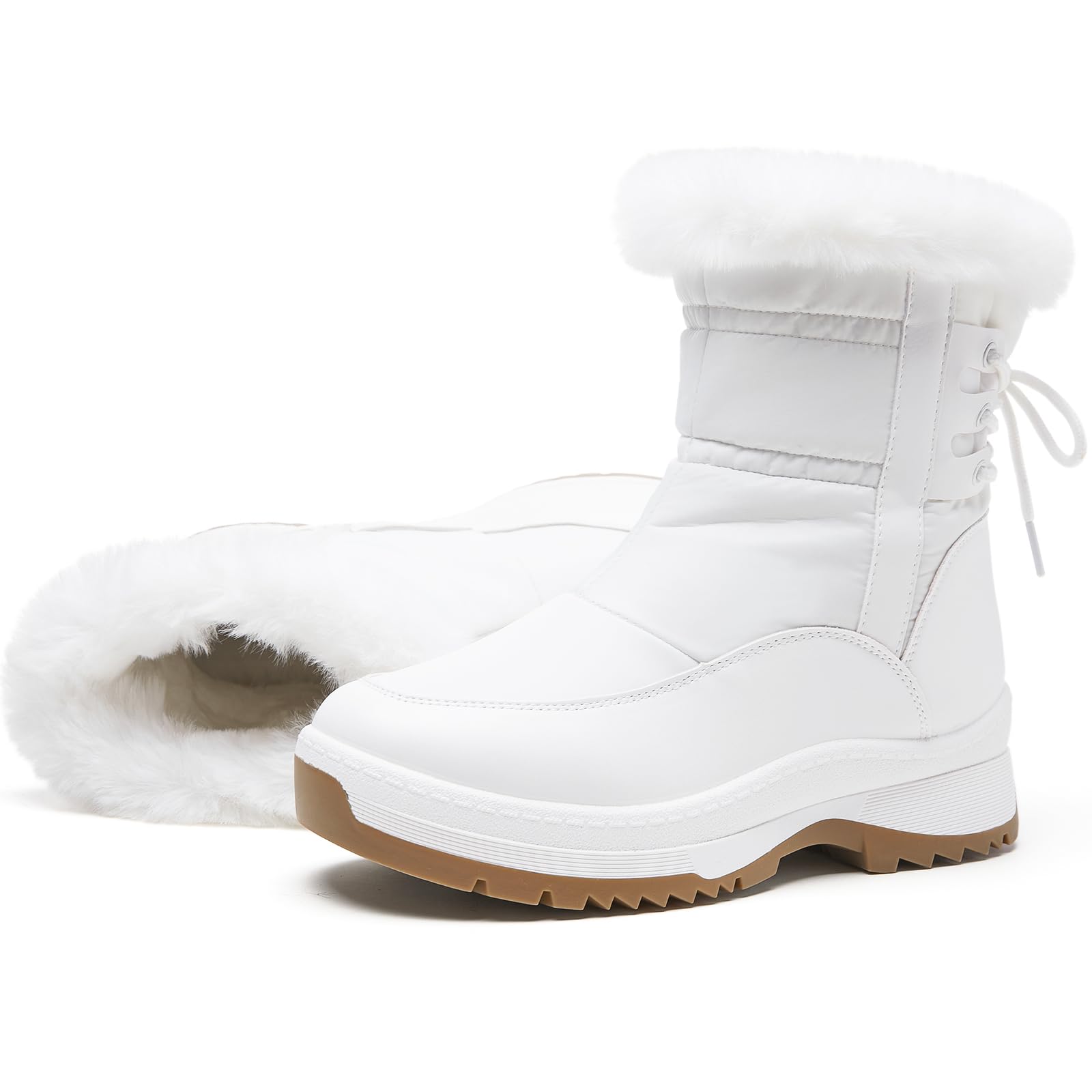 XRH Womens Black Waterproof Snow Boots Winter Mid Calf Fur Lined Boots for Women Non-Slip Fuzzy Platform Booties