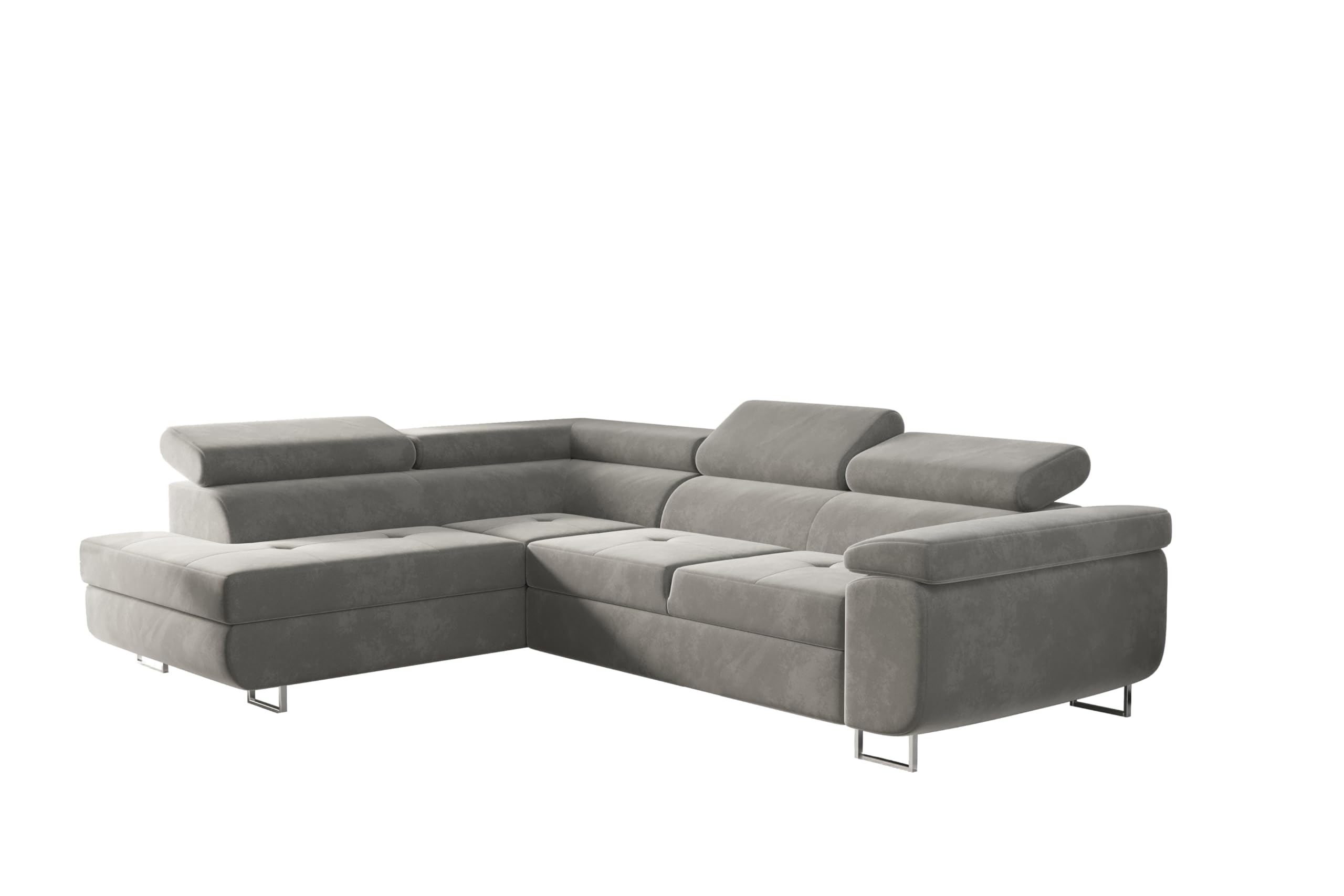 Atom Lux nowoczesna sofa narożna stylowa tapicerowana kanapa w kolorze jasnoszarym tkanina klasy A idealna do salonu wygodny i modny design