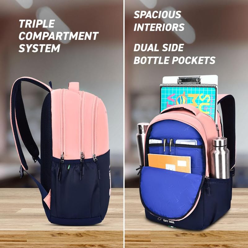 Image of United Colors of Benetton Backpack Flux | Printed High School Bag With 3 CompartMen'sts, Airmesh Padding & 1-Year Warranty - 25L Capacity | Daypack For School Girls & Boys