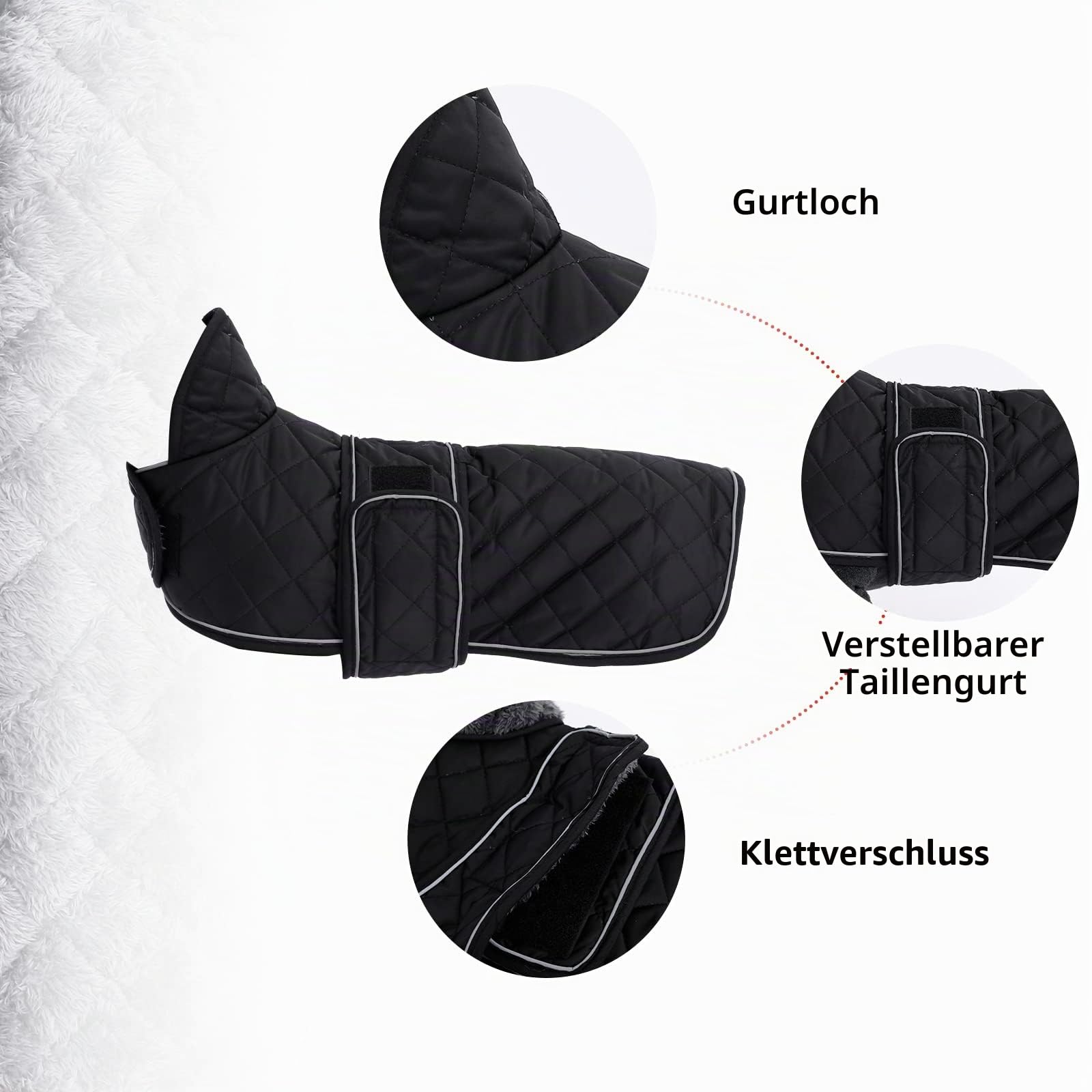 Geyecete - Warmer wintermantel für dackel Hunde,Hunde Winterjacken mit plüschfutter,Outdoor jacken mit verstellbaren gürtel und Kabelbaumloch,für mittelgroße und Kleiner dackel-Schwarz-M