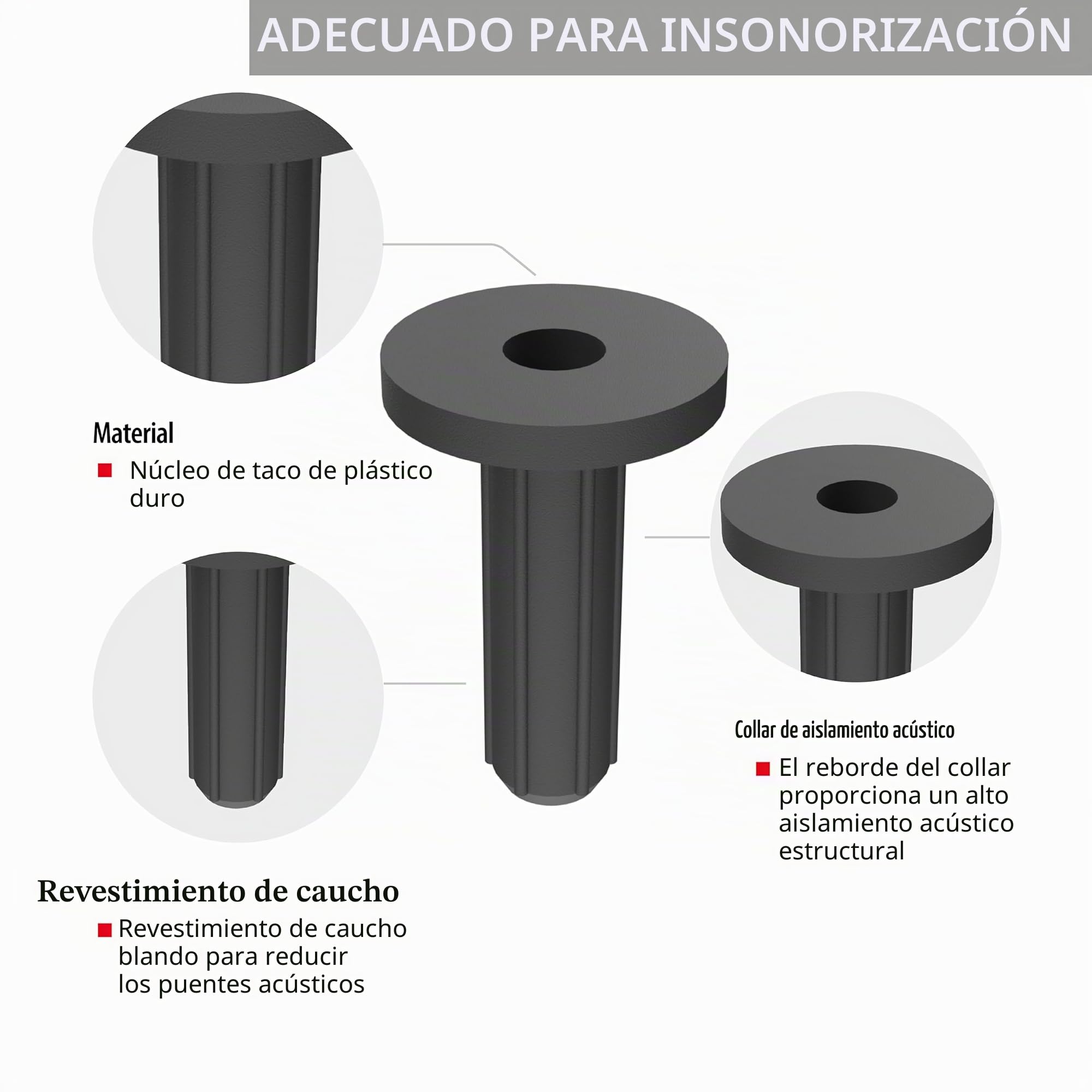 TOX tacos insonorizantes con collar Sonic KB 12/40, tacos insonorizantes con revestimiento de goma, para subestructuras y construcciones insonorizantes, 100 unidades por caja, 018100122
