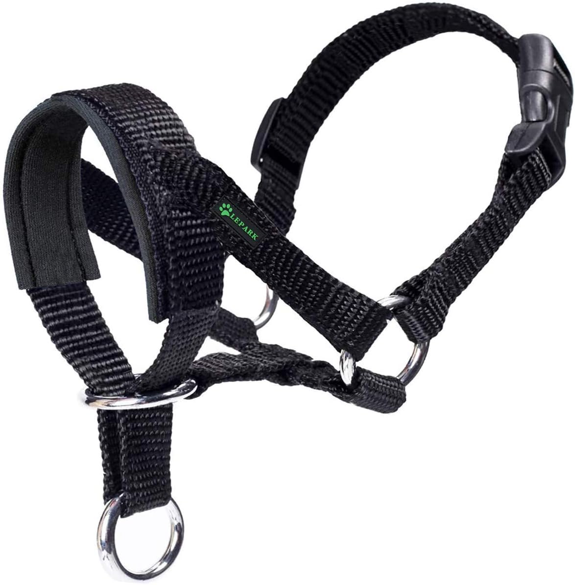 ILEPARK Cuello De Cabeza para Perros con Tela Acolchada, Cabestro de Cabeza para Perros, Regolabile Herramienta de Entrenamiento (L,Negro)