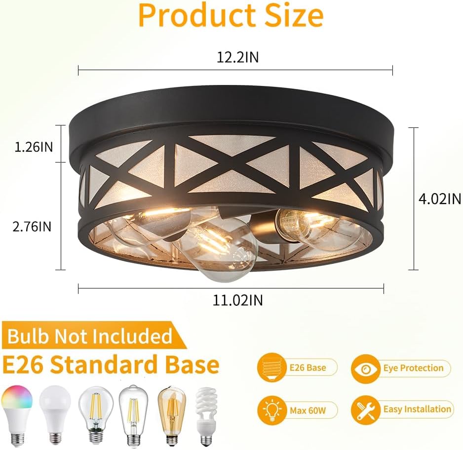 Adjustable Motion Sensor Flush Mount Ceiling Lights,3-Light Outdoor Ceiling Light Fixture for Entryway,Hallway,Porch,Patio,Storage Room and Garage,12 inch Round Matte Black Metal Modern Ceiling Lamp