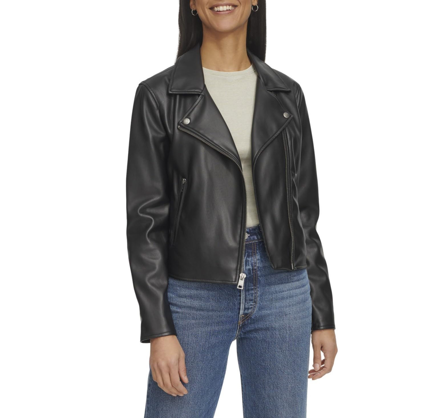 

                                                    Levi's Women's Smooth Faux Leather Moto, Black, Me