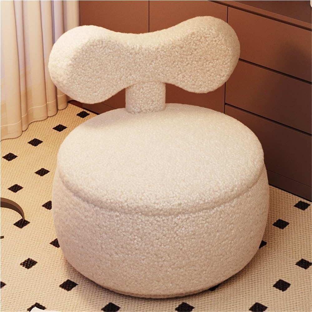 Leewertyu Round Ottoman, Ottomans with Backrest, Wooden Frame Footstool, Vanity Stool with Storage, Swivel Pouf for Entryway, Living Room