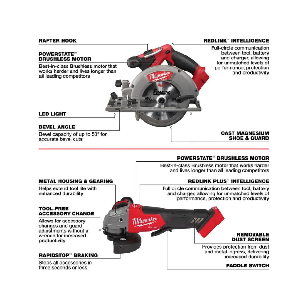 Milwaukee M18 FUEL Kit combinado inalámbrico de iones de litio de 18 voltios sin escobillas con dos baterías de 5.0 Ah, 1 cargador, 2 bolsas de herramientas (7 herramientas)