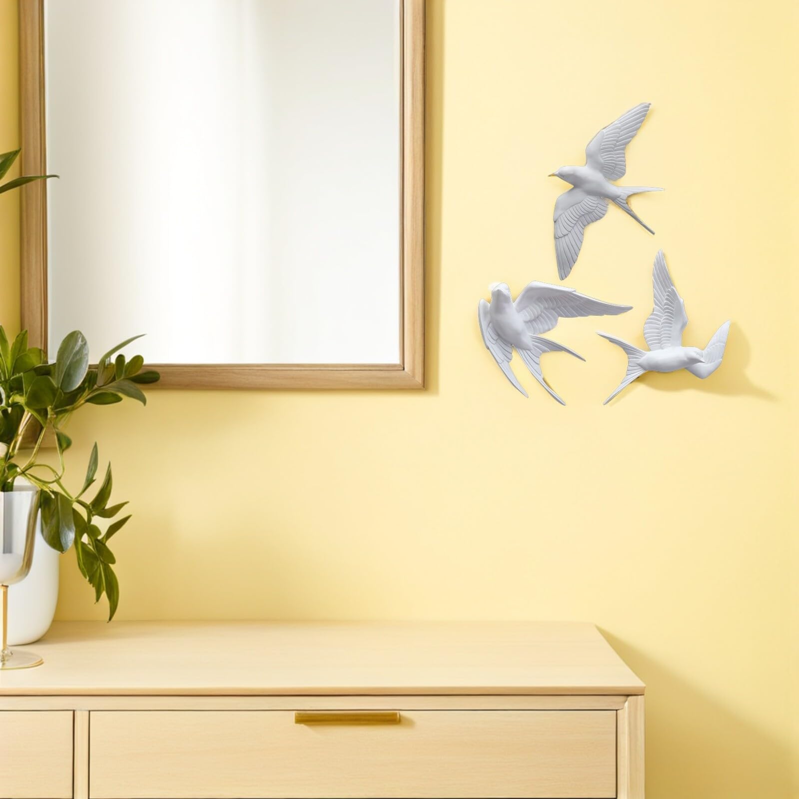 Gadpiparty Decorazione Murale Uccelli Rondini in Resina Bianca 3 Pezzi