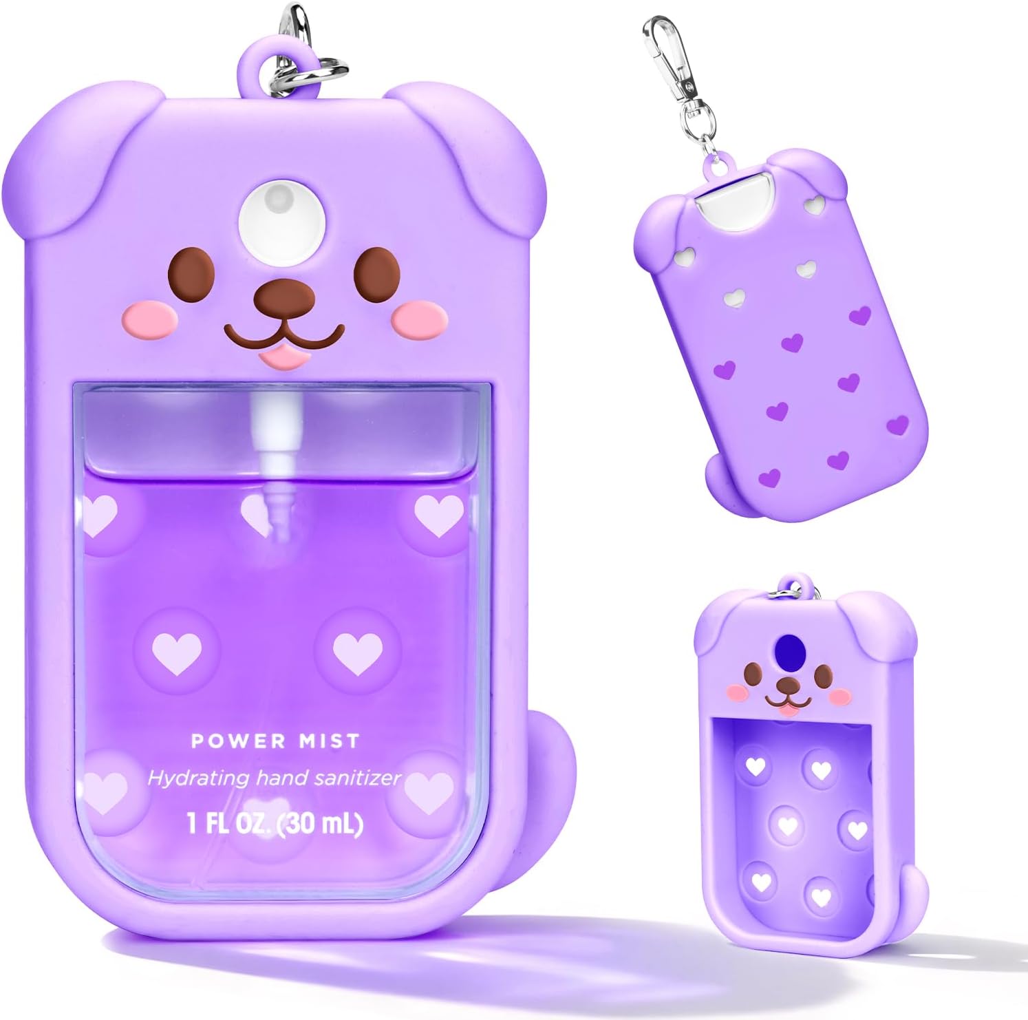 Dog Silicone Case for Touchland Hand Sanitizer Spray with Keychain, Compatible with Power Mist & Glow Mist 1 FL Oz/30ML for Touchland Case, Cute Travel Cover Sleeve Purple