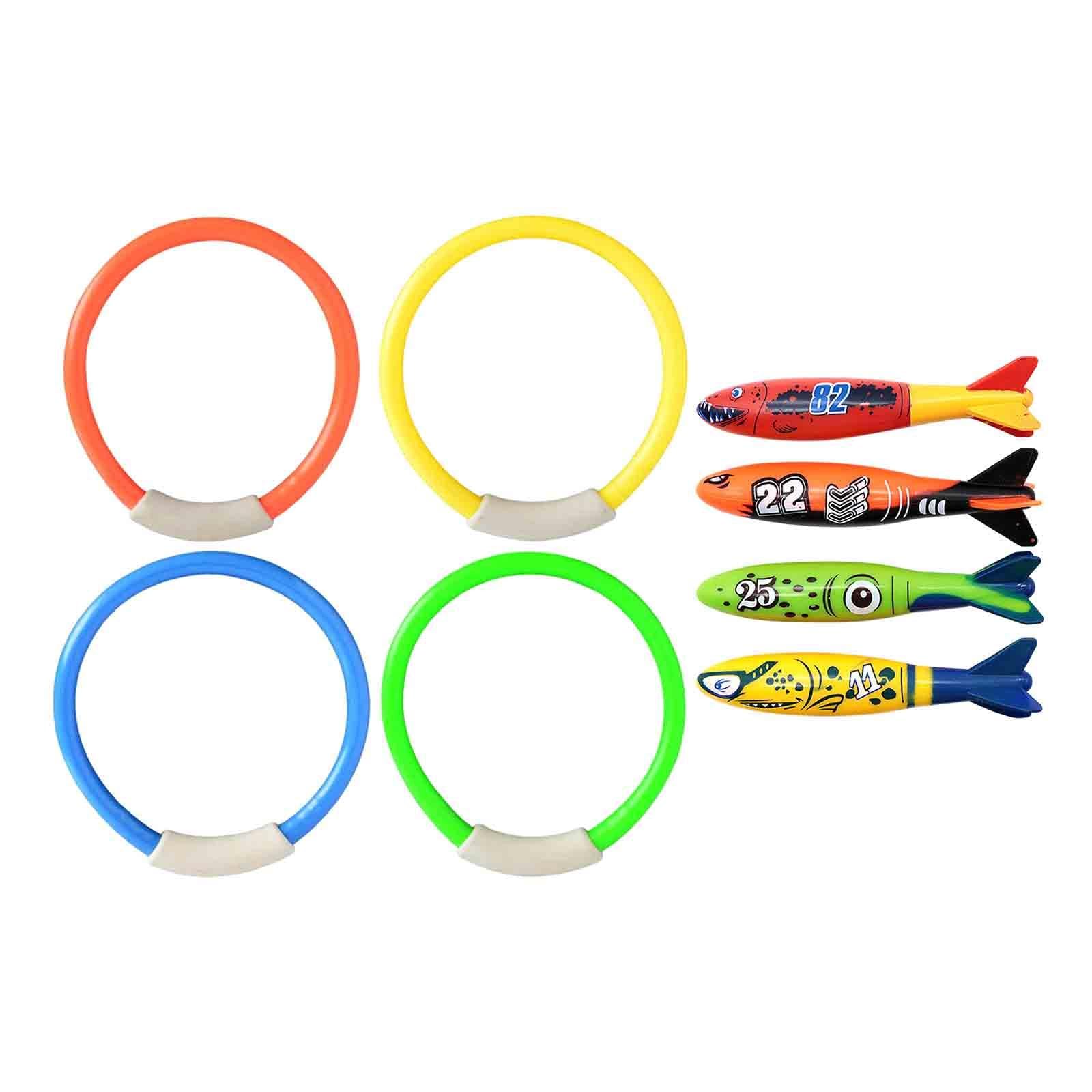 8 Stück Tauchringe Kinder Schwimmbecken Spielzeug Set Pool Tauchringe Tauchfische Unterwasser Trainingsringe Aus PP für Schwimmtraining Sommer Wassers, Stil B, 12,5x3,5cm