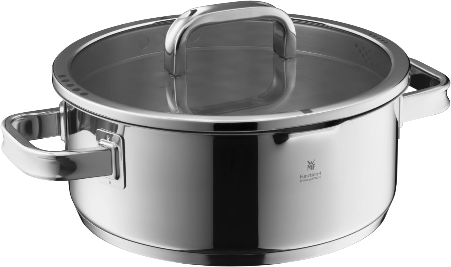 WMF Function 4 Advanced Kochtopf groß 24cm, Glasdeckel, Bratentopf Induktion 4,1l, Cromargan Edelstahl poliert, 4 Abgießfunktionen, Innenskalierung, silber Küche, Haushalt & Wohnen