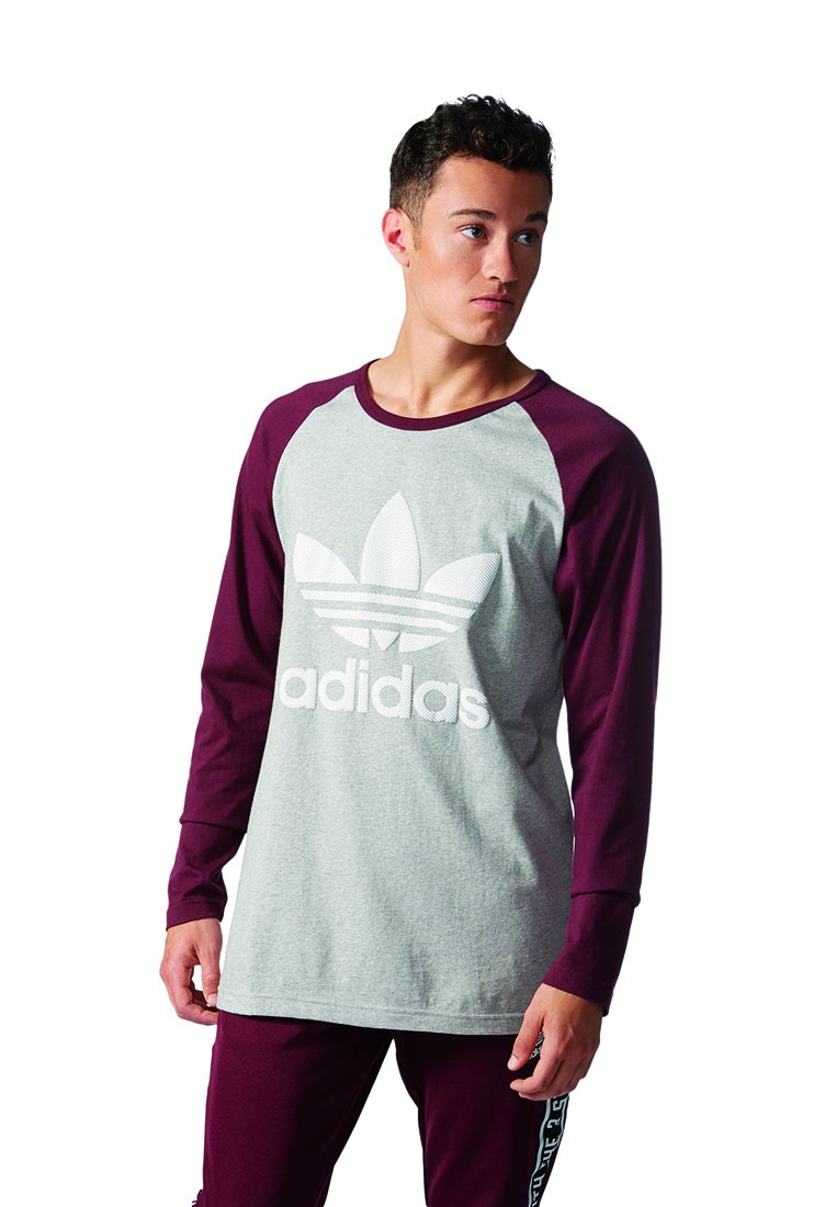 adidas Męskie Essenials Longsleeve, Medium Grey Heather/Maroon, XXL