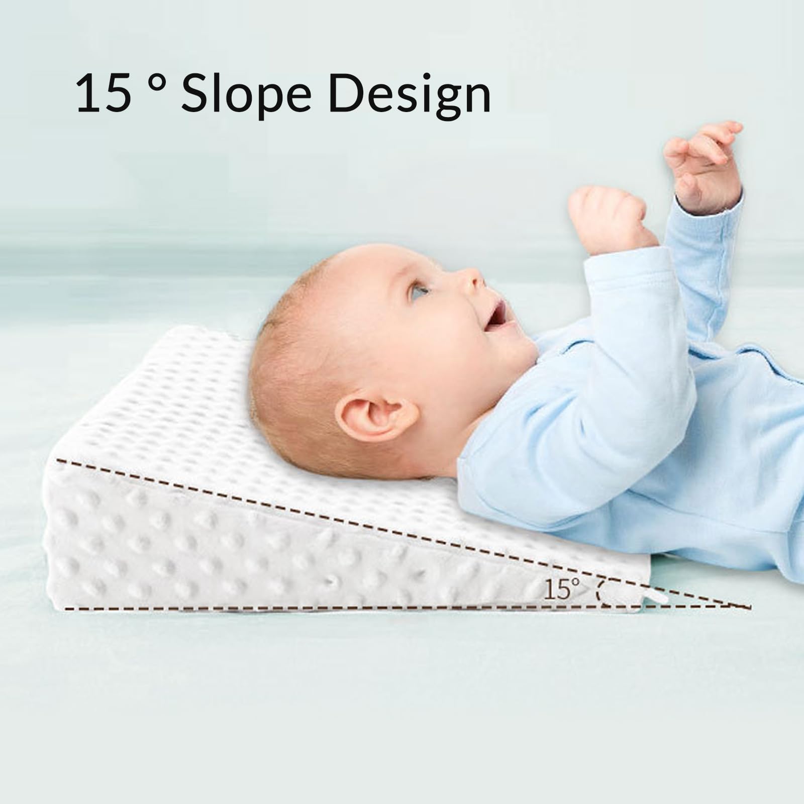 Oreiller compensé pour bébé, pente de 15 °, doux et confortable, oreiller anti-reflux acide pour bébé avec housse amovible et fermeture éclair invisible pour l'allaitement au biberon, le sommeil, l'a