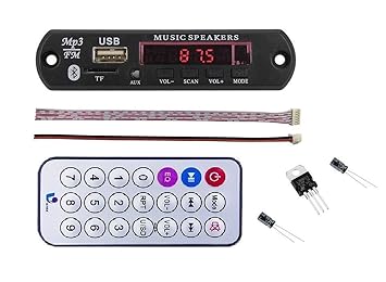 ERH India Bluetooth Fm USB AUX Card MP3 Stereo Audio Player kit with IR Remote and 7805 Voltage Regulator and Filter Capacitors for Audio Amplifier DIY