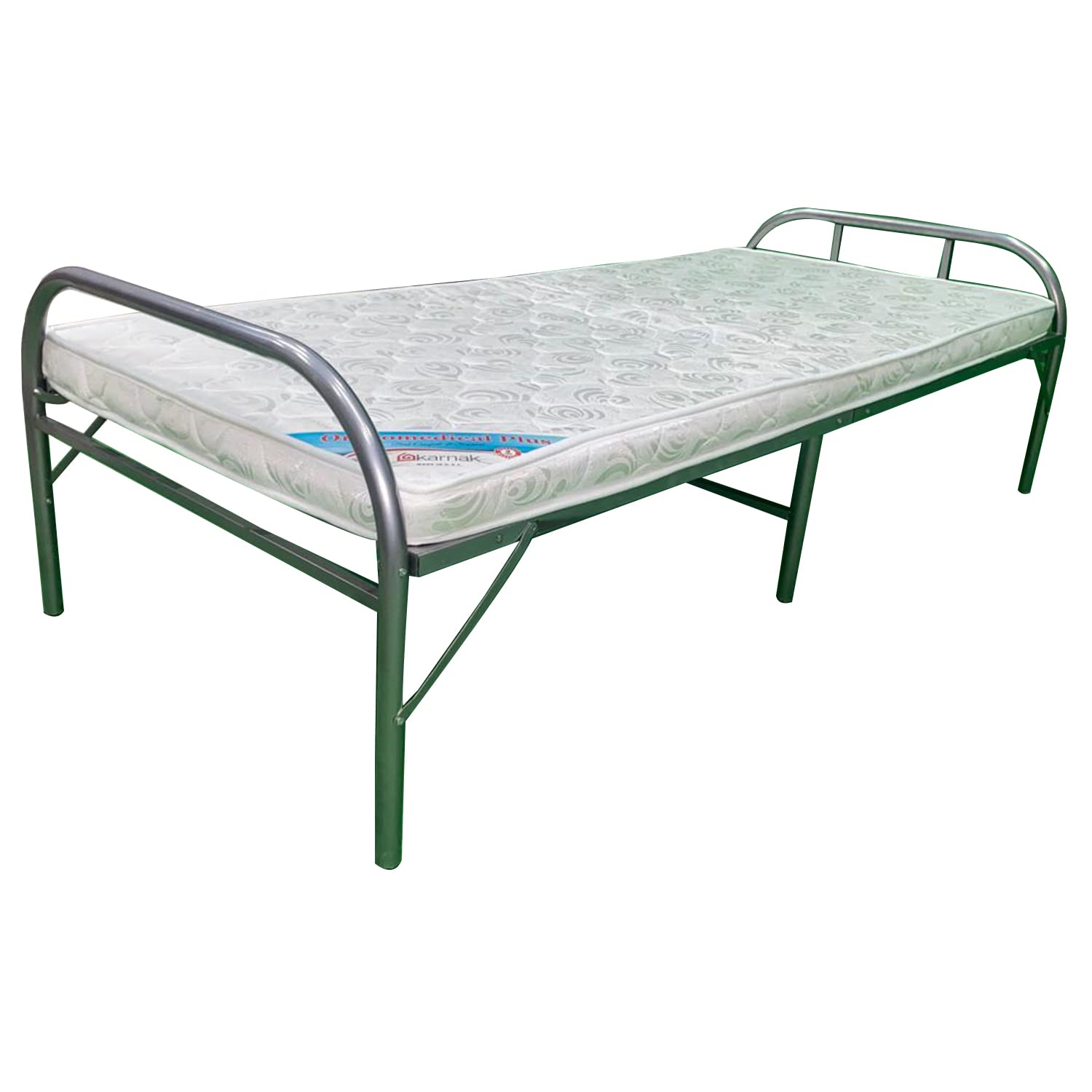Karnak Portable Folding Bed with Medicated Single Mattress Size 190x90 Steel Frame Size 90x190 Centimeters Silver Model – KS191