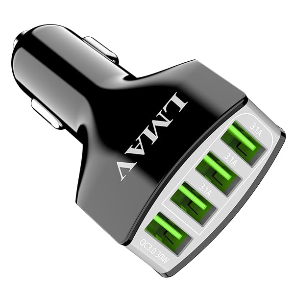 LMAV USB Car Charger Adapter, 4-Port QC 3.0 Car Charger Fast Charging for All Smartphone and Other USB Devices.