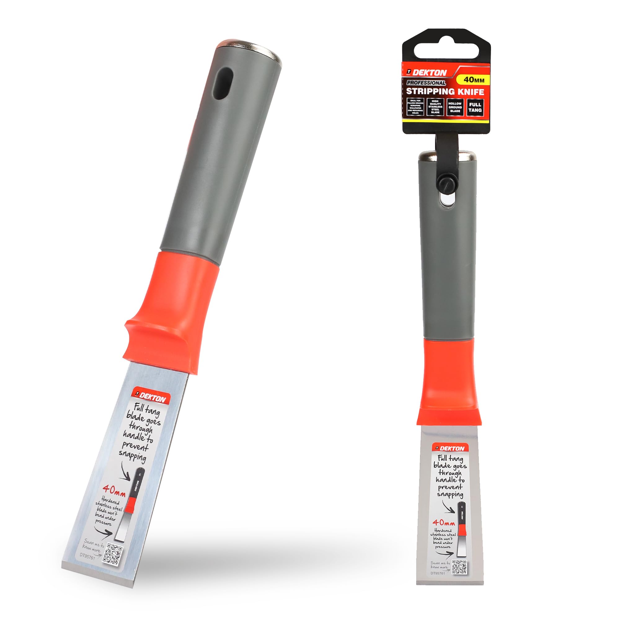 DEKTON Stripping Knife 40mm, 1.8mm - Stainless Steel Blade with Ergonomic Rubber Grip Handle for Filling Cracks, Scraping Wallpaper & Repairing Holes