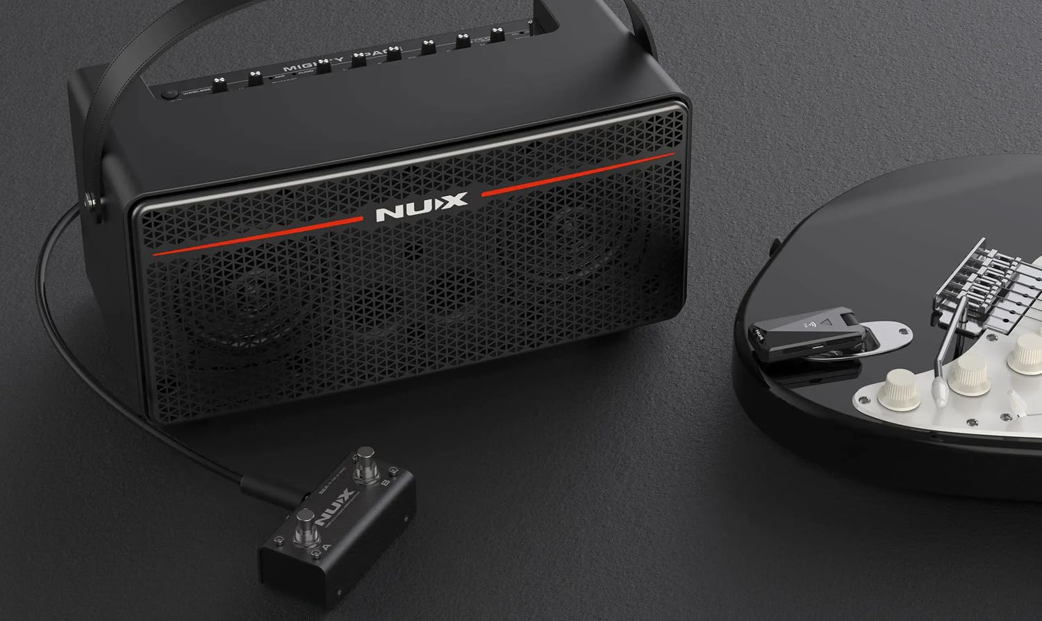 Nux Mighty Space Drahtloser Modeling Verstärker für Gitarre und Bass + keepdrum Klinkenkabel