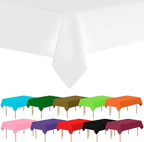 Mantel rectangular de plástico blanco reutilizable, ideal para bodas, fiestas, cumpleaños, cenas, almuerzos o para cualquier uso de vajilla, (54 x