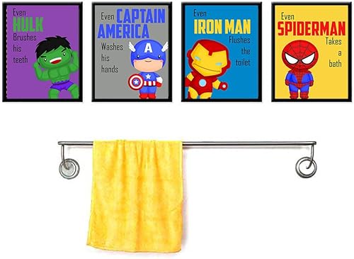 Silly Goose Gifts Decoración artística de pared con temática de superhéroes para baño, accesorios de baño, recordatorios de reglas divertidas, para
