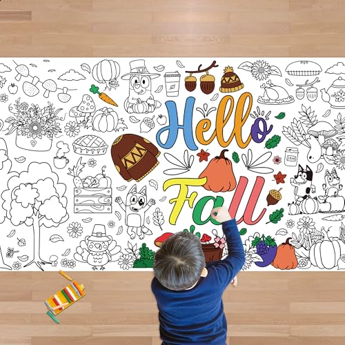 Image of Fall Giant Coloring Poster /Tablecloth - Fall Decorations for Home - 30 x 72 Inches Jumbo Paper Coloring Banner - Kids Crafts Activities Gifts Games Party Favors Birthday Decorations