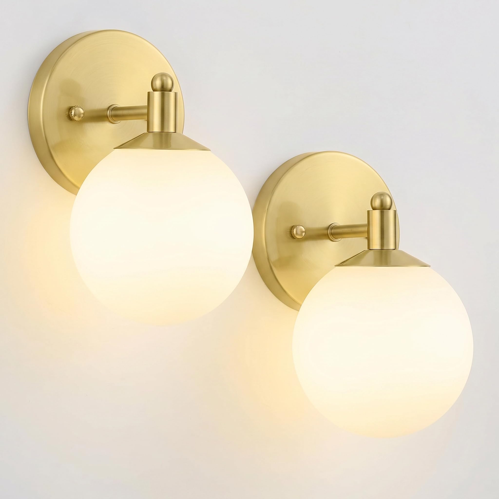Photo 1 of Porphyions Frosted Wall Sconce Set of Two,Mid Century Brass Bathroom Sconce,Modern Gold Vanity Light,Brushed Gold Sconce Lighting