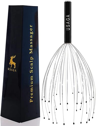 USAGA Masajeador de cabeza con 36 dedos, masajeador de cuero cabelludo, rascador de cabeza, regalo ideal para aliviar la cabeza y el cuerpo (negro)