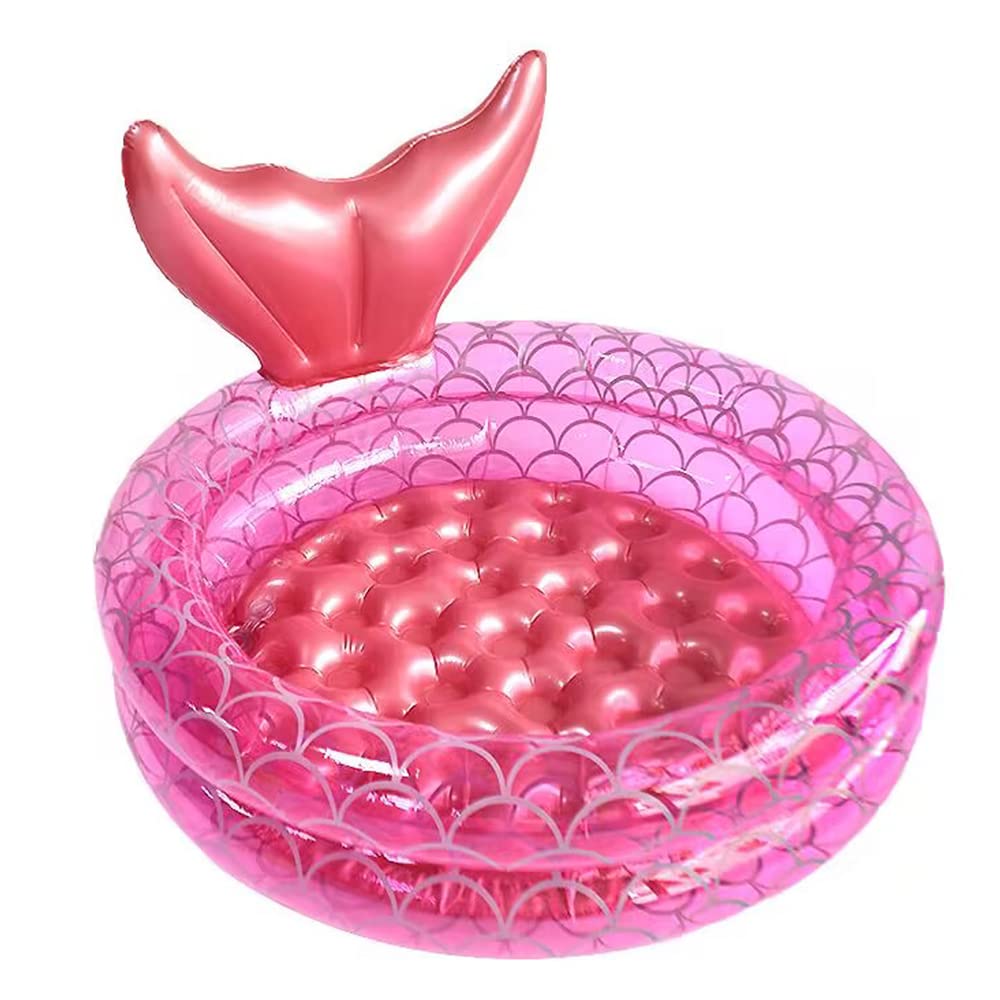 AIYUENCICI Mermaid Kiddie Pool, Round Pink Inflatable PVC Splash Pool for Kids, 35 Inches, Age 6+ Months