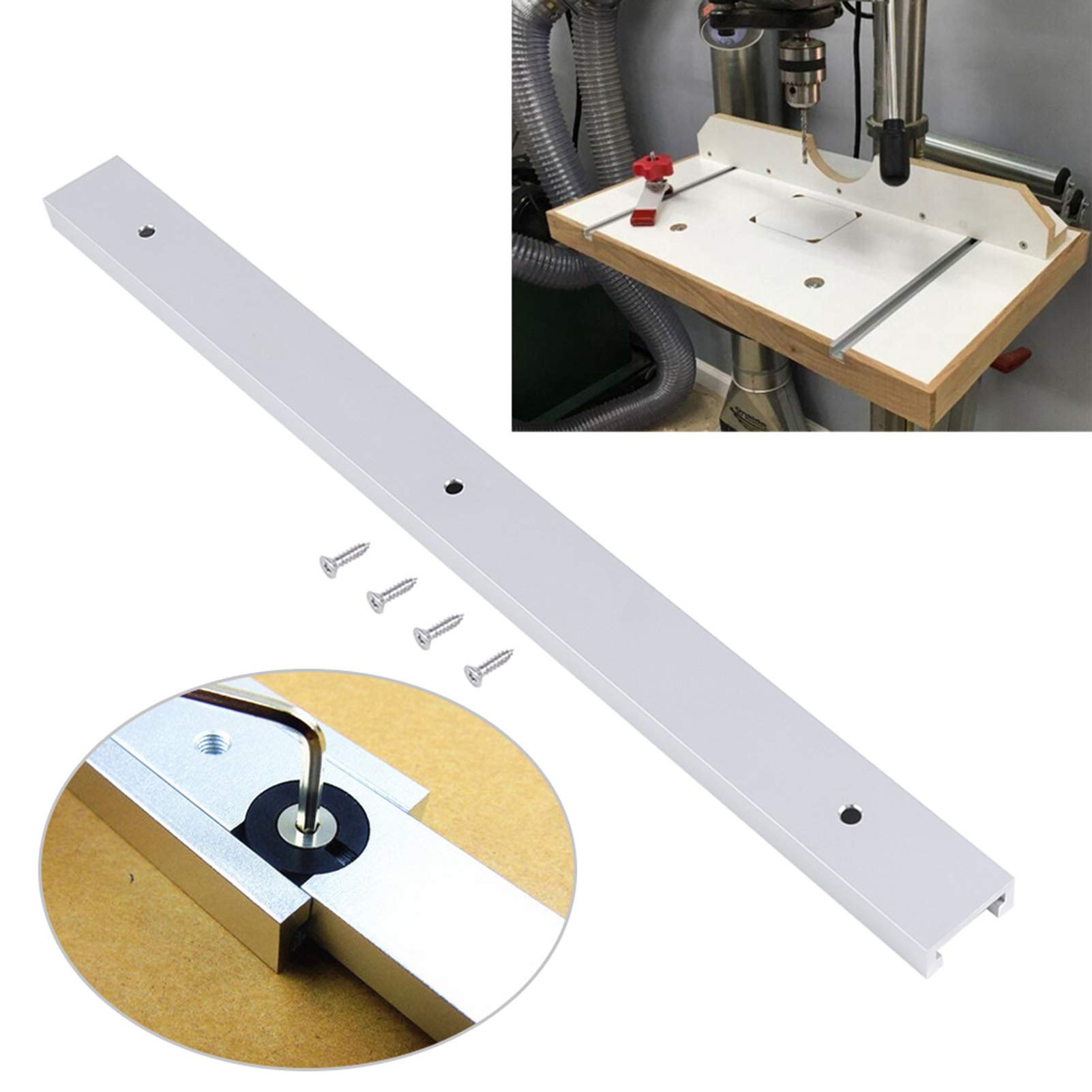 GLOGLOW Rail en T en Alliage d'aluminium avec rainure en T de 400 mm Outil de Travail du Bois Professionnel avec vis autotaraudeuses