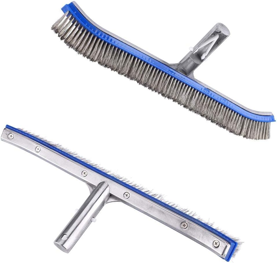 Pool Brush 18 inch Extra Wide Swimming Pool Steel Brush for Heavy Duty Bottom Walls Cleaning Tools