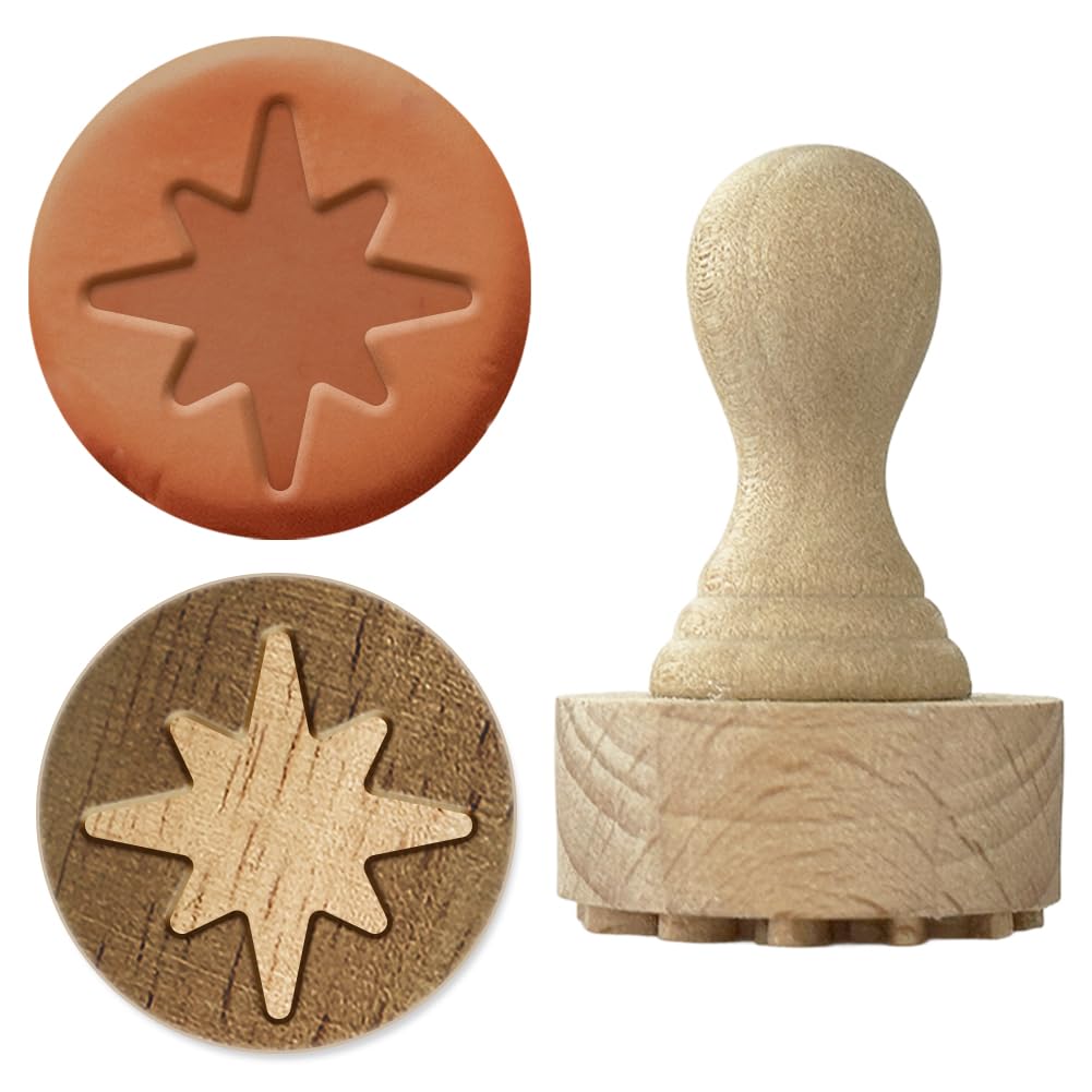 OLYCRAFT Point Star Wood Stamps with Handle 43x27mm Wooden Clay Stamp Wooden Pottery Stamps Ceramic Pottery Stamp Wood Handle Ceramic Tools for Clay Card Making and Scrapbooking