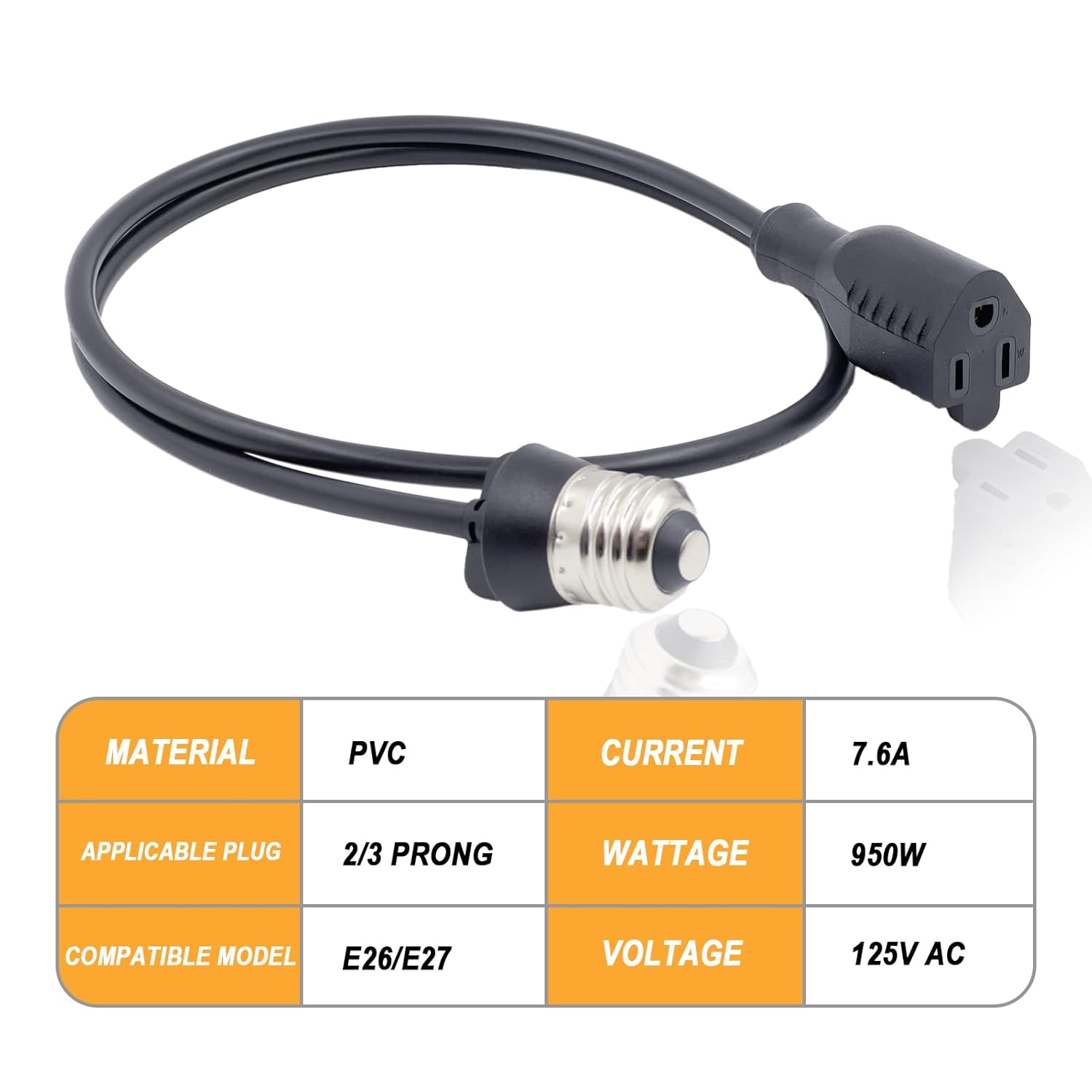 Buy 3 Outlet Light Socket Adapter with Extension Cord, Convert E26/E27