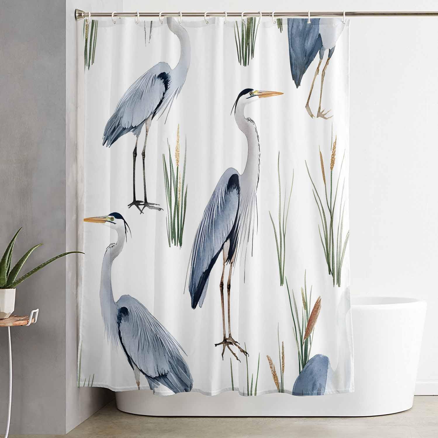 Shower Curtain, 72 x 72 Inches Shower Curtain Liner, Birds Heron in The Water Shower Curtains for Bathroom, Shower Stall & Bathtubs, Waterproof Polyester Fabric Shower Curtain Set