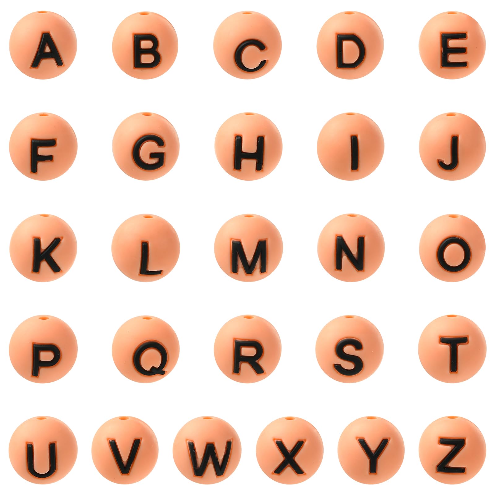 HUAAPLEVLA 26 Pcs 15mm Silicone Beads for Keychain Making Round A-Z Alphabet Beads Bulk Silicone Letter Beads for Bracelets Pens DIY Crafts Jewelry Making(Dark Orange)