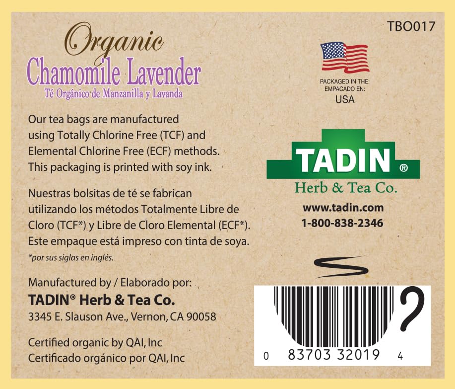 Tadin Organic Chamomile Lavender Tea, Caffeine Free Herbal Tea to Promote Serenity, 20 Tea Bags Per Box, Pack of 6 - Image 9