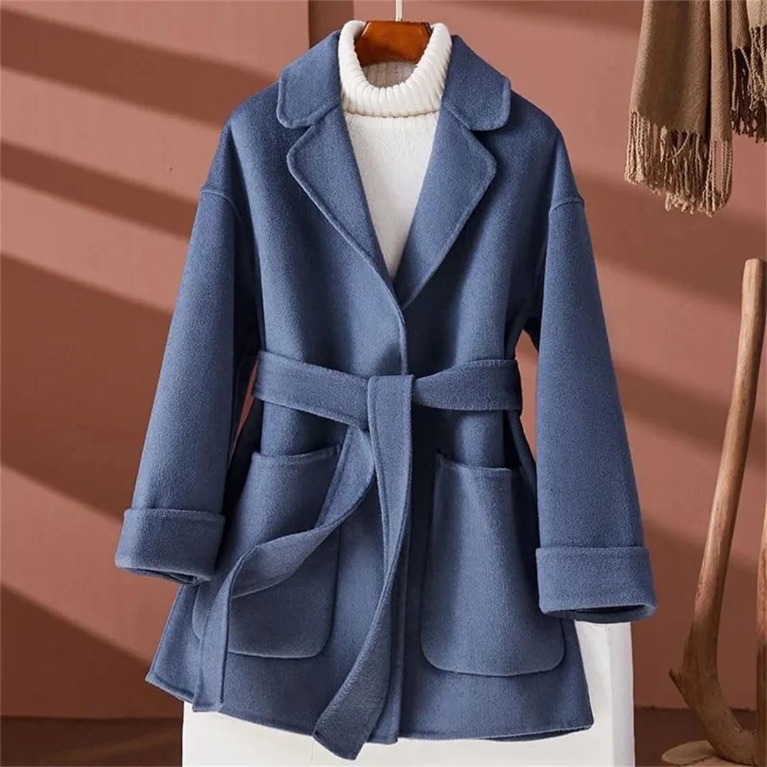 Cappotto di lana da donna autunno inverno giacca di lana tasca cintura doppia faccia cashmere capispalla