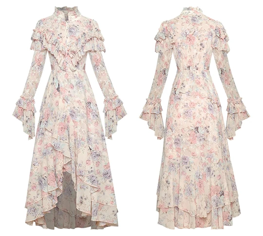 Disimlarl Abito lungo asimmetrico da donna con stampa floreale con colletto alla coreana abito midi aderente