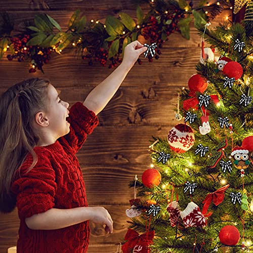 100 Pieces Mini Gingham Ribbon Bows Christmas Buffalo Plaid And Stripe Bows Checkered Flowers Appliques Bows With 66 Feet Rope For Sewing Wrapping Diy (Black And White, Plaid Style) #TOP5