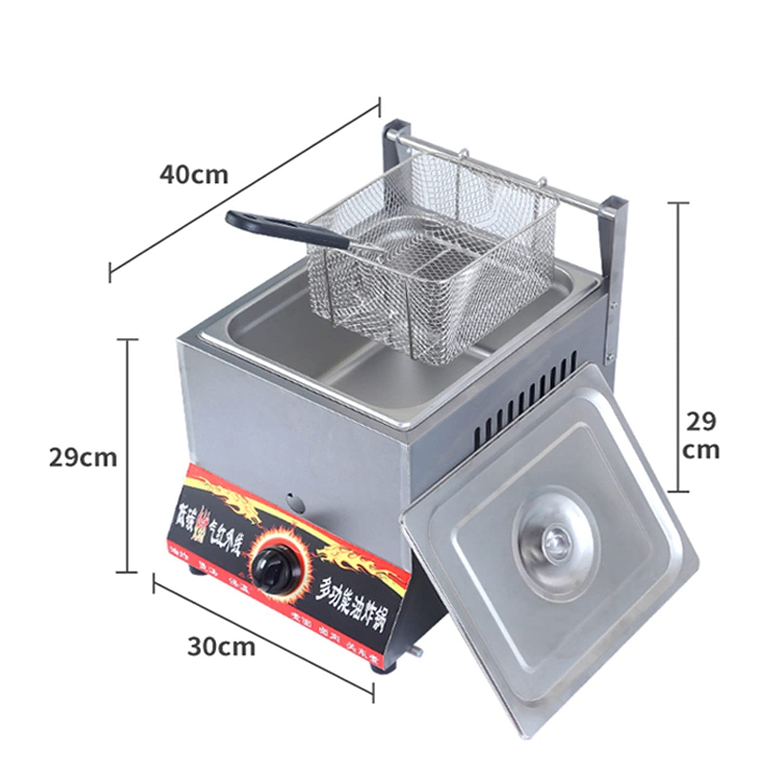 Friggitrice a GPL da Piano di Lavoro, Friggitrice a Gas di Grande capacità 11L/22L, con Cestello E Coperchio, Potenza di Fuoco Regolabile, per Patatine Fritte, Ciambelle di Pesce, Acciaio in