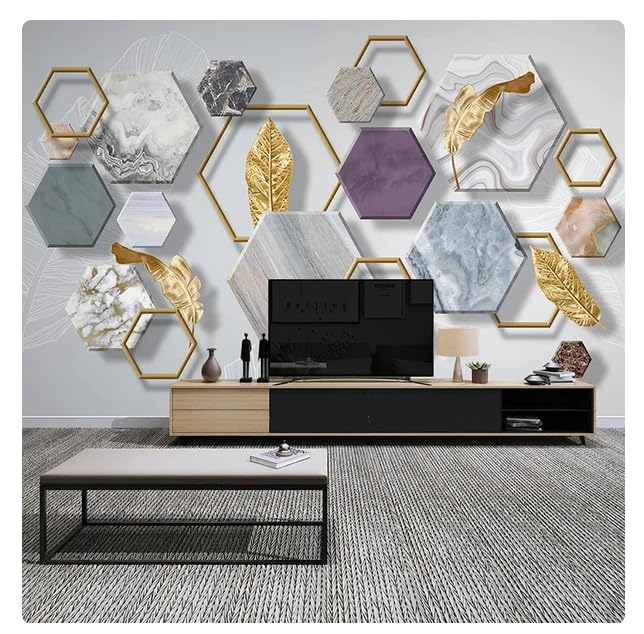 Fotomural 3D Mural Mármol Moderno Geométrico Pan de Oro TV Fondo de Pantalla Mural Sala de Estar Mural *430cmx300cm(169.3x118.1inch)