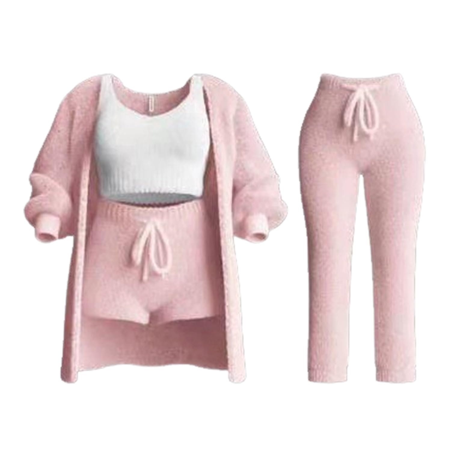 Ensemble de Tricot Misscosy 4 pièces, Ensemble de Tricot Confortable pour Femme, Pyjama en Polaire Douce, Cardigan Chaud, Manteau, Gilet, Short ou Pantalon