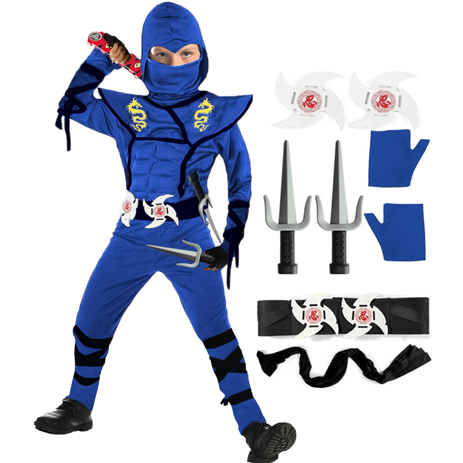Kids Ninja Costumes Set Halloween Ninja Cosplay Costume with Luxury Ninjas Accessories Toys for Boys Girls