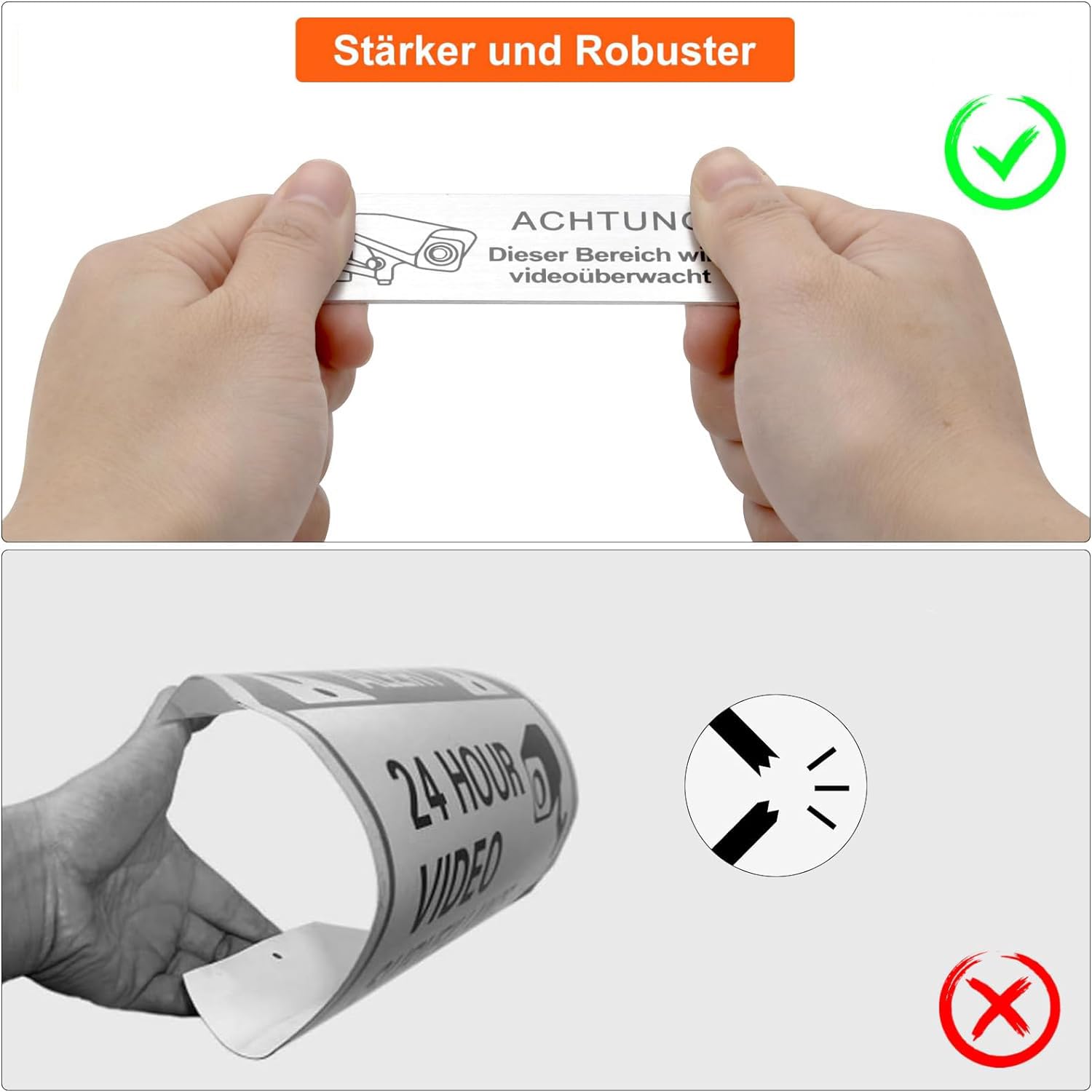4er Set Achtung Videoüberwachung Schilder - Selbstklebend, Aluminium, 8,5x3 Cm, Für Innen & Außen