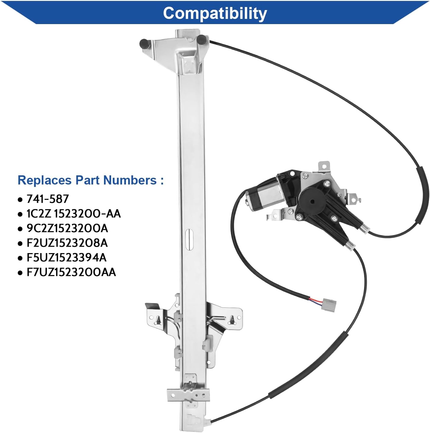 Obaee 741-587 Front Right Passenger Side Power Window Regulator with Motor Compatible with Ford E-150 2003-2014/ E-250 Econoline 1992-2002/ E-350 E-450 E-550 Super Duty, Replace OE 1C2Z 1523200-AA