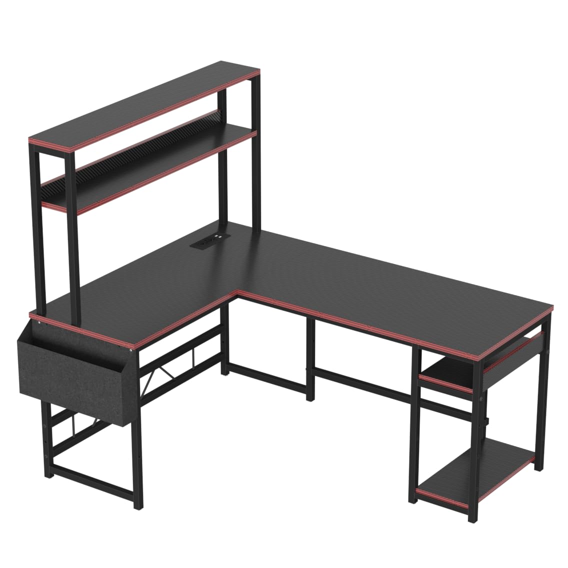 Devoko Gaming Tisch mit LED, Eckschreibtisch Gaming Schreibtisch mit 2 Steckdosen und 2 USB-Anschlüssen, Computertisch mit Aufbewahrung
