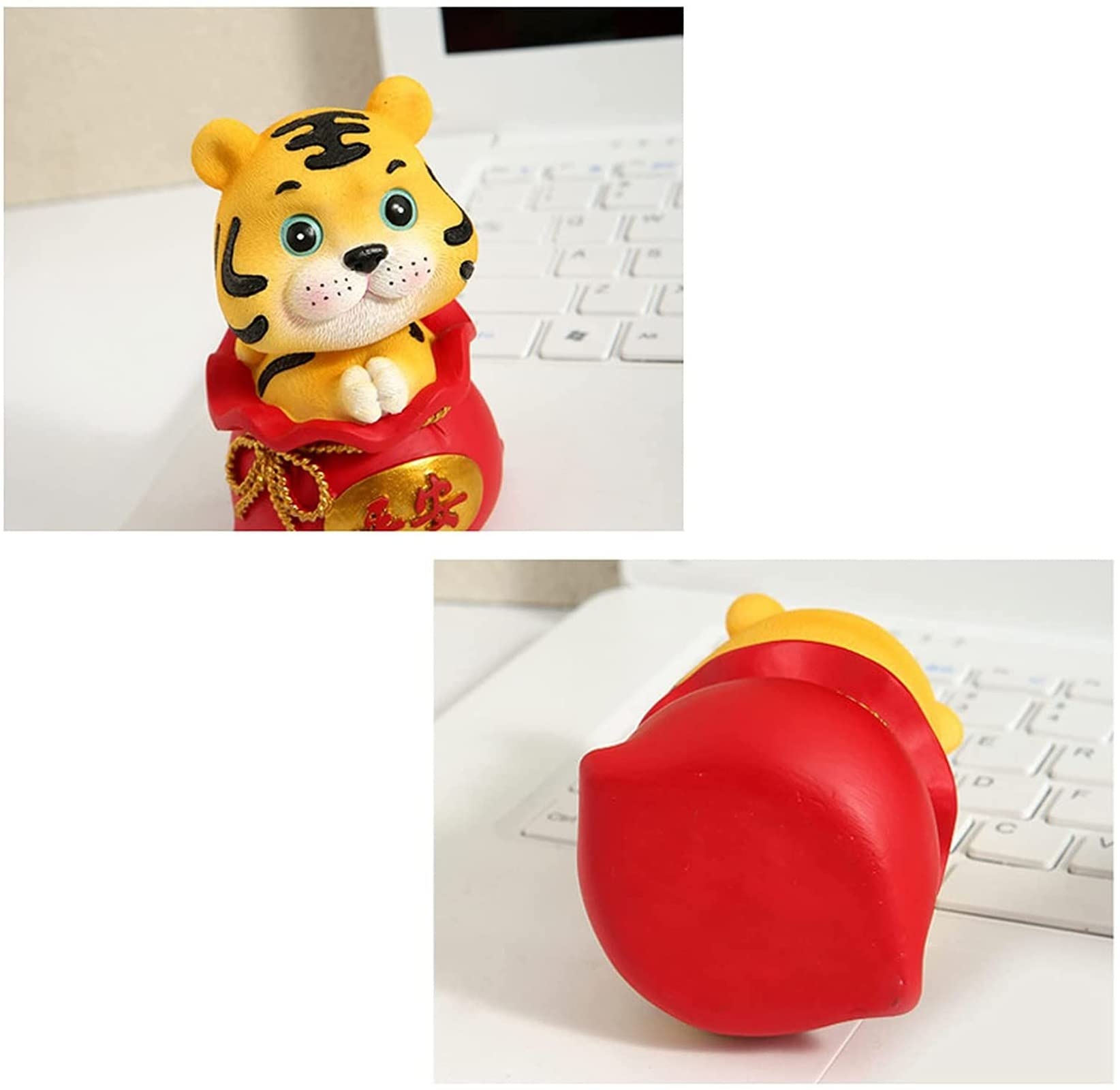 KEAIDO 2022 Decorazione di Capodanno Cinese Tigre Zodiaco Carino Figurine Ornamento Festa di Primavera Lunare Mascotte Fortunato Ricchezza Fu Tradizionale Holida Home Car Decor (2 Pz/1 Set)