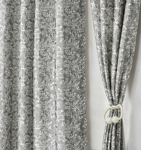 Homefab India 2 Piece Grommet Style Polyester Window Curtain - 5 feet, Floral Grey, Room Darkening Curtains