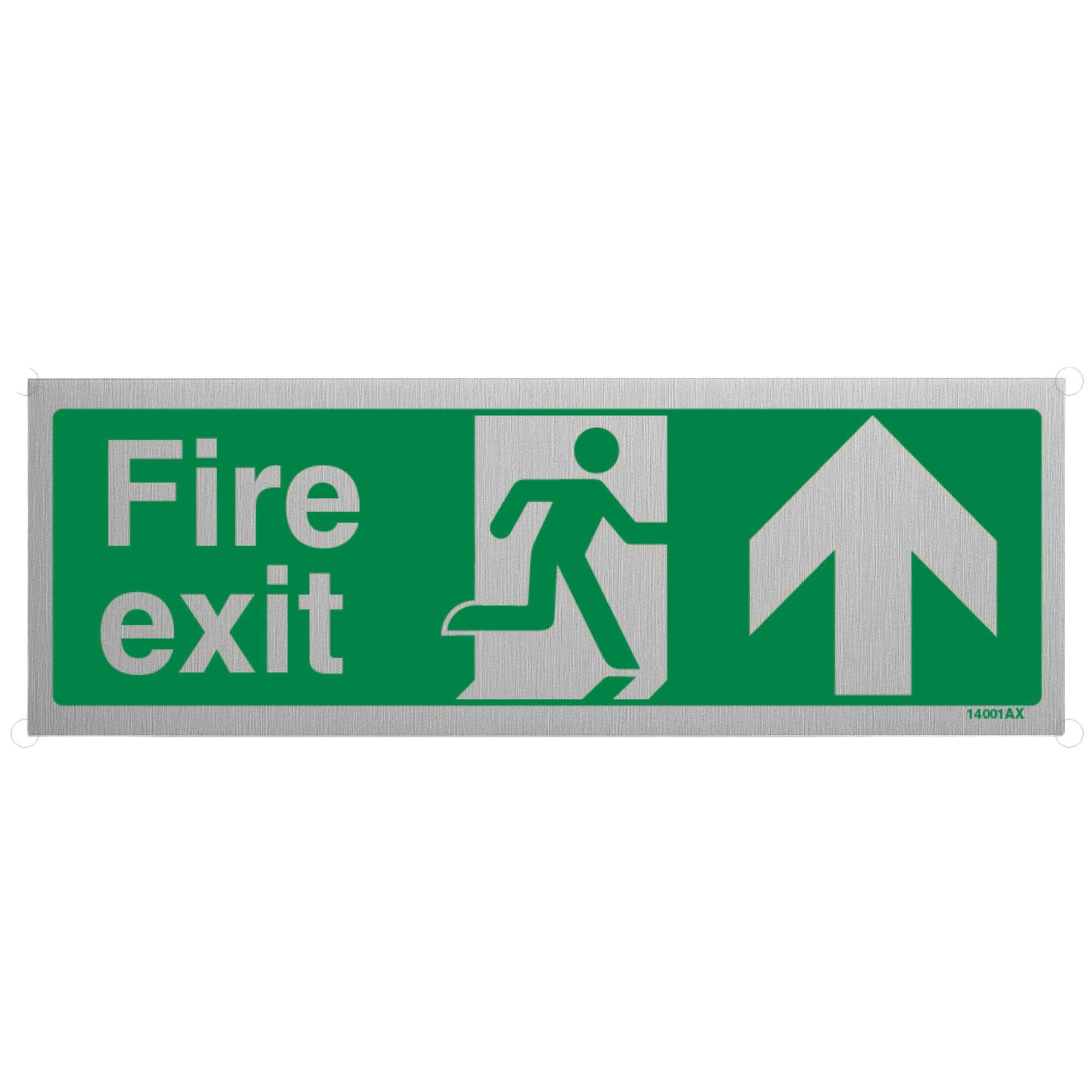 V Safety Fire Exit-Fire Exit Arrow Up Sign - 300mm x 100mm - 3mm Brushed Alu Comp
