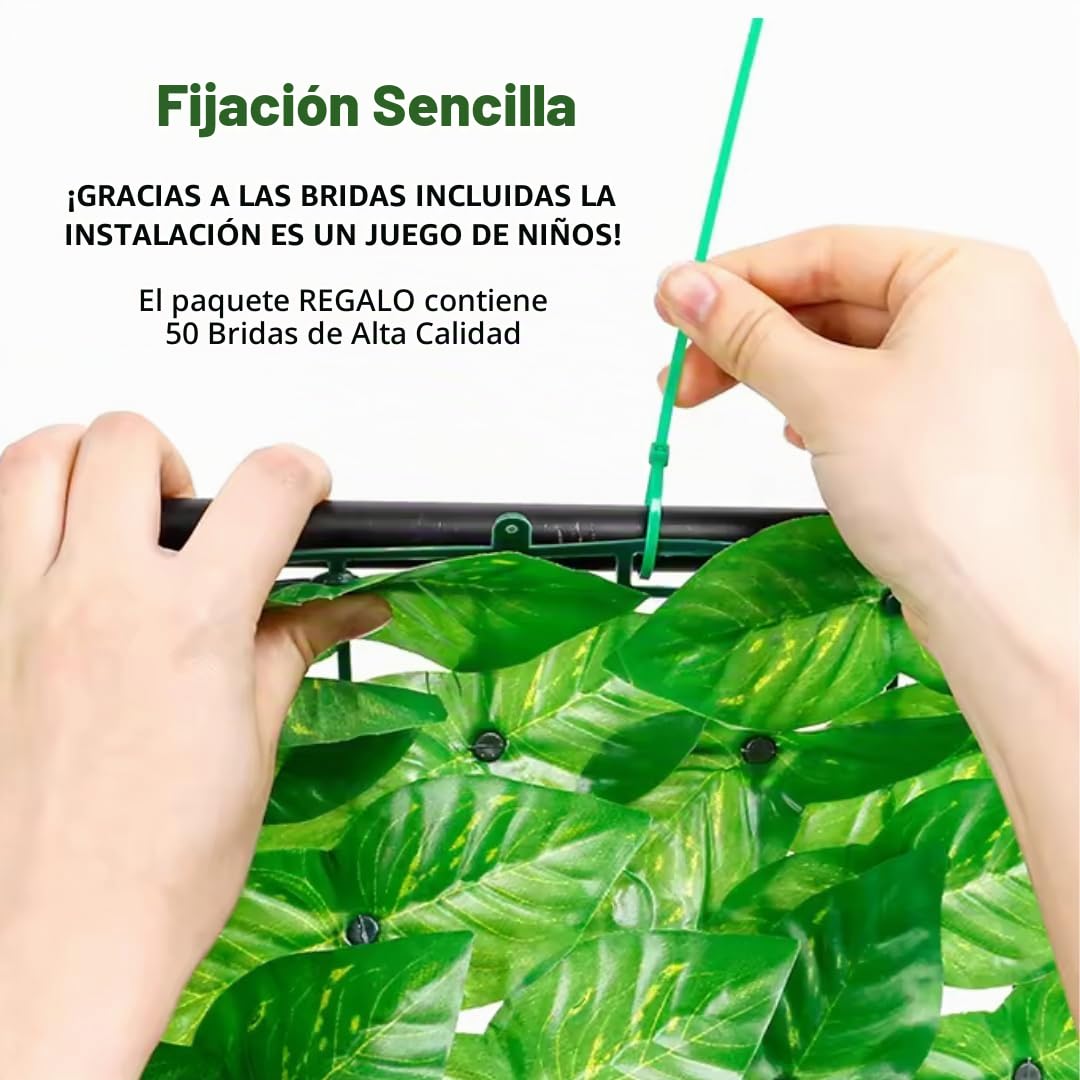 Seto Artificial Verde Claro 1x3 Metros +50 Bridas de Plastico, Seto Artificial Ocultacion Jardin, Pantalla Privacidad 90%, Fácil Instalación para Valla Jardin Exterior y Balcon