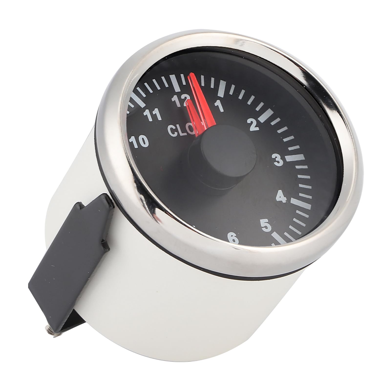 Indicador de Reloj de 52 Mm, Contador de Horas Universal de 0 a 12 Horas con Luz de Fondo Roja para Automóvil, Barco, Yate, Esfera Negra, Marco Plateado (Bisel plateado con