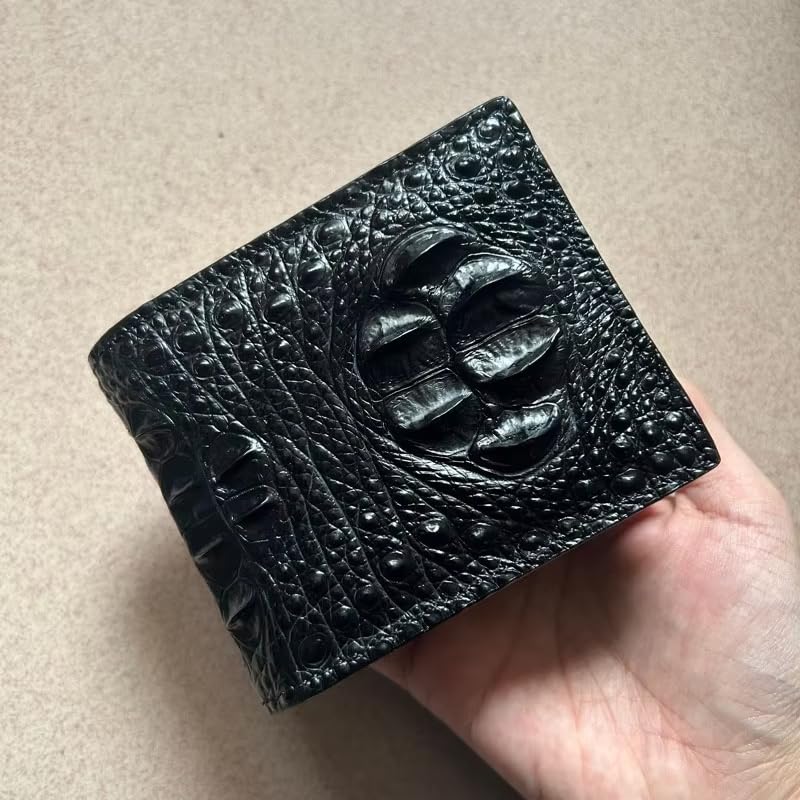 Cartera corta de piel de cocodrilo exótica auténtica para hombre, piel de cocodrilo auténtica, pequeña, clásica, plegable
